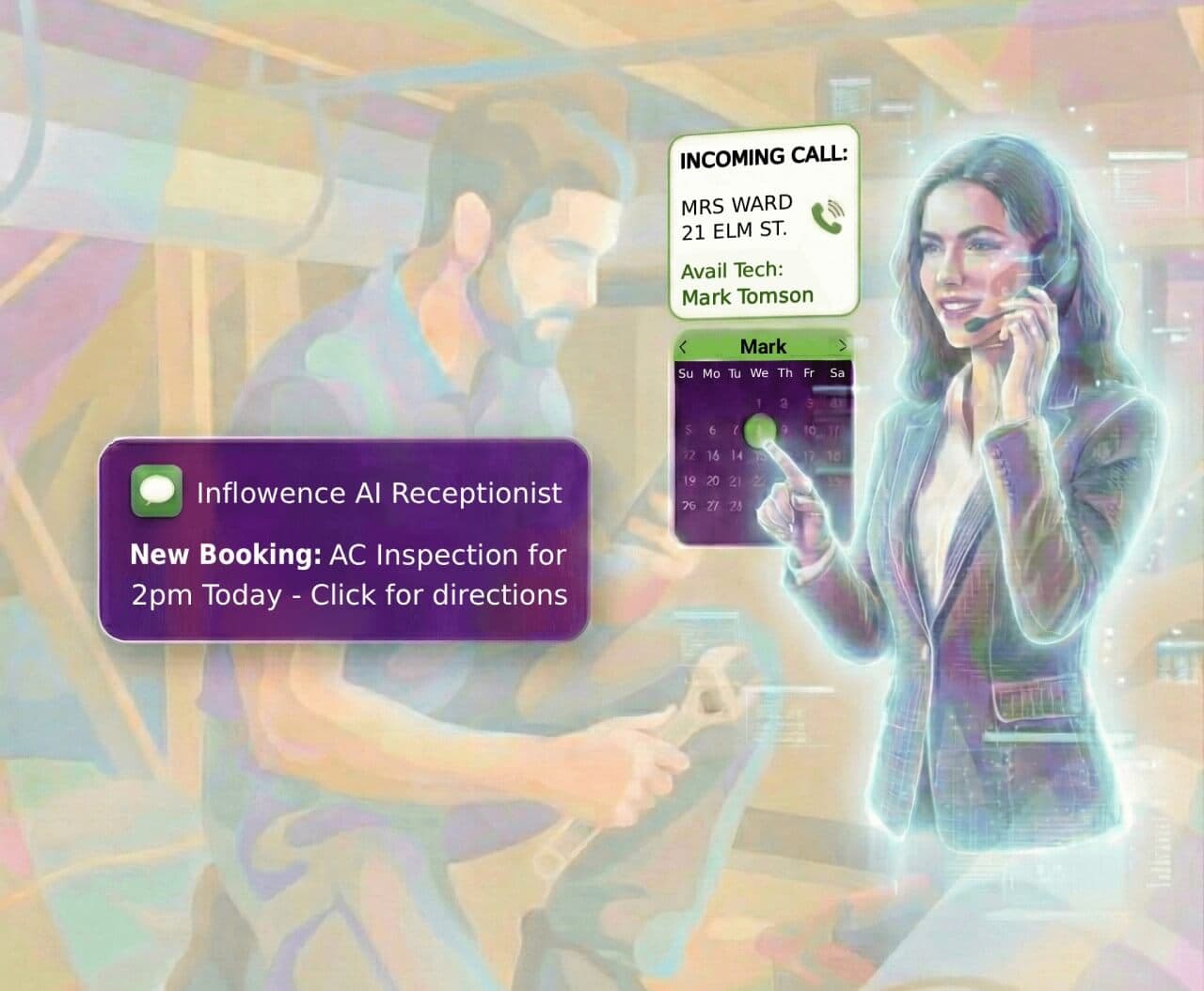 Professional plumber using tablet on job site with water heater installation