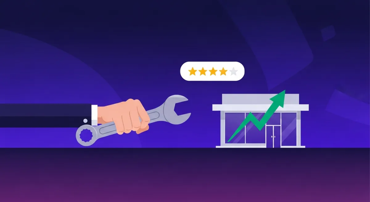 Illustration of automated five-star Google reviews for an HVAC and plumbing contractor